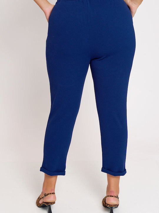 Women's Fabric Trousers with Elastic Straight Line Blue