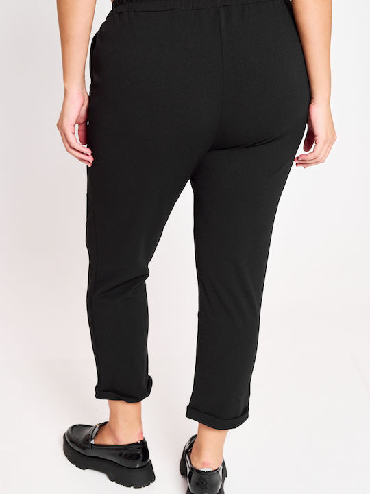 Women's Fabric Trousers with Elastic Straight Line Black