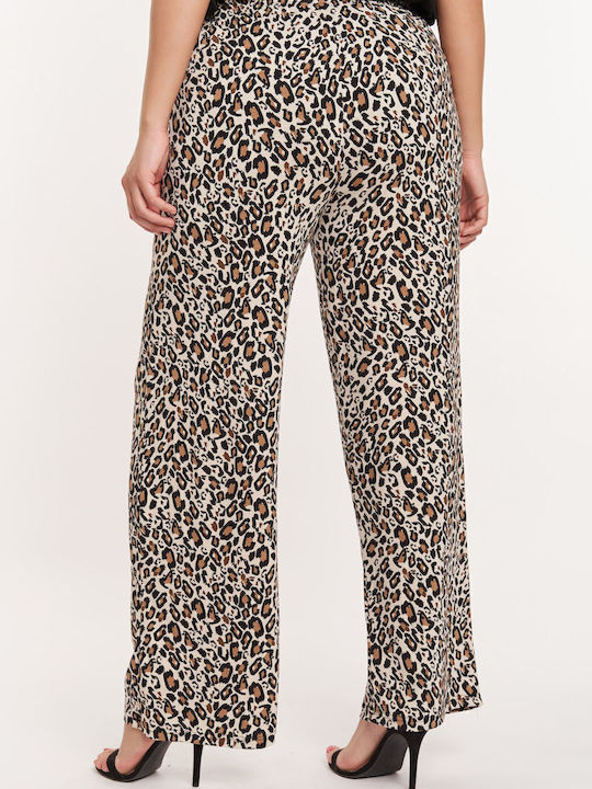 Women's High Waist Pantaloons with Rubber Band Leopard Beige