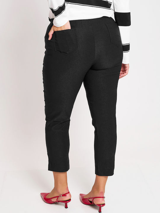 Women's Fabric Trousers with Elastic Slim Fit Black