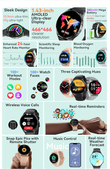 BlackView X20 45mm Smartwatch με Παλμογράφο (Μαύρο)