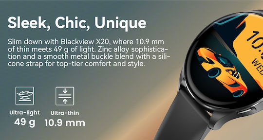BlackView X20 45mm Smartwatch με Παλμογράφο (Μαύρο)
