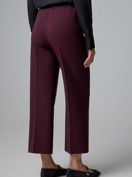 Bill Cost Women's High-waisted Fabric Capri Trousers with Elastic in Regular Fit Burgundy