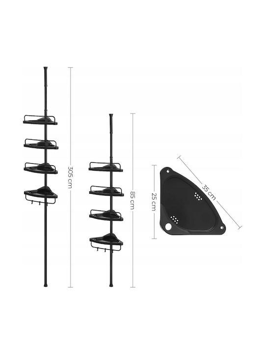 Ecke Boden Badezimmerregal Metallisch mit 4 Regalböden 25x25x35cm Schwarz