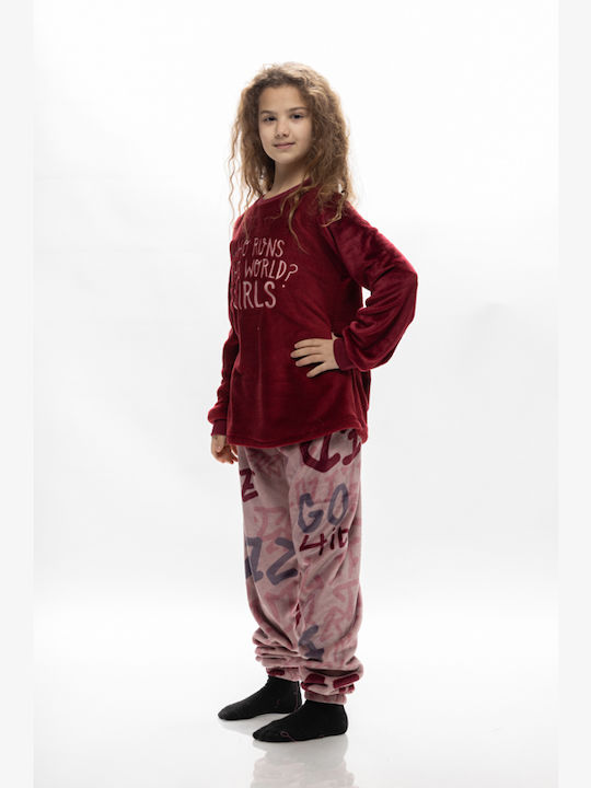 Galaxy Kids Pyjamas Winter Fleece Bordeaux Who Runs