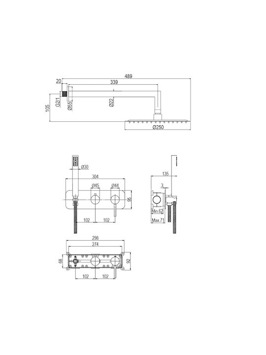 AQG Built-in Mixer & Shower Head Set for Shower Black