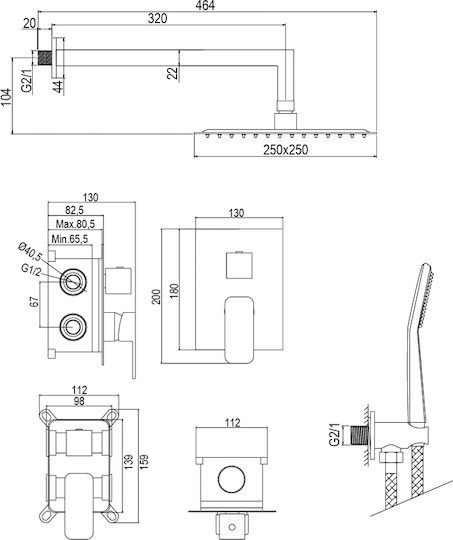 AQG Built-in Mixer, Hand Shower & Shower Head Set for Shower Silver