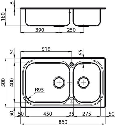 Foster Big Bowl Ένθετος Δεξιός Inox Μ86xΠ50cm Ασημί