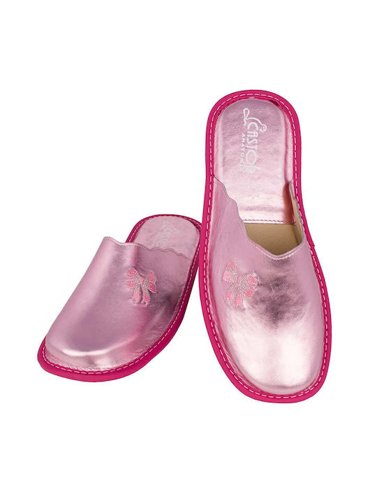 Castor Anatomic Anatomical Leather Women's Slippers in Pink color