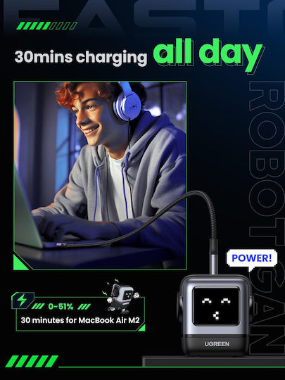 Ugreen GaN Wireless Charger with USB-A Port and 2 USB-C Ports 65W Power Delivery Quick Charge 4.0 Gray (CD361)