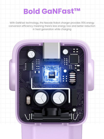 Ugreen Charger Without Cable GaN with USB-A Port and 2 USB-C Ports 65W Power Delivery / Quick Charge 4.0 Purple (Robot)