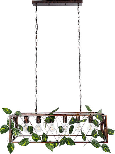GloboStar Clarity Pendant Light Brown Grid for 6 Bulbs E27 78x25x22cm