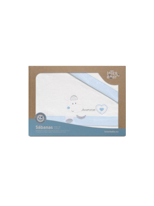 Interbaby Baby Bettlaken Weiß Blau 103x145cm