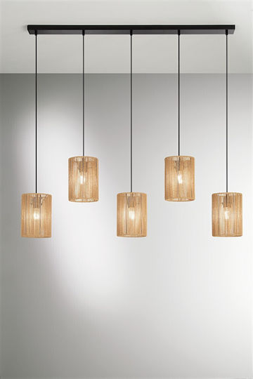 Fan Europe I-Tropikana-S5 Pendant Light Brown Rail for 5 Bulbs E27 115x23.5x176cm