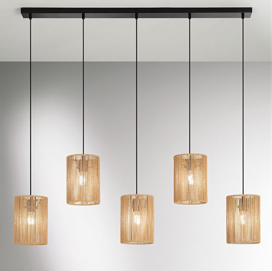 Fan Europe I-Tropikana-S5 Pendant Light Brown Rail for 5 Bulbs E27 115x23.5x176cm