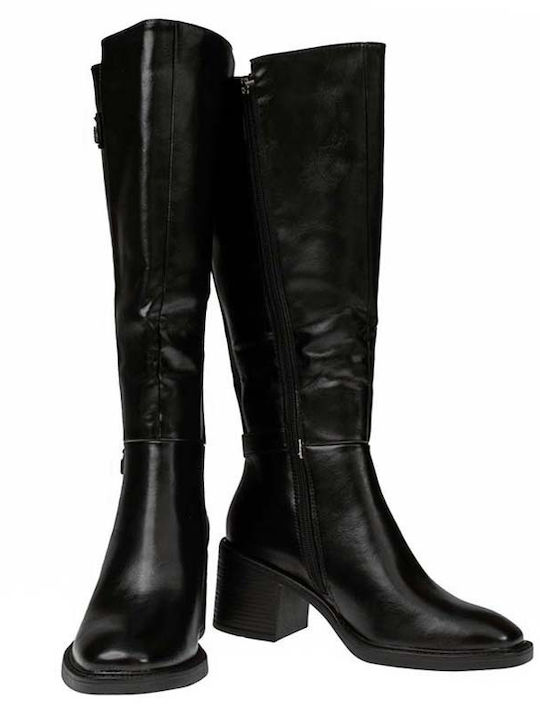 Synthetic Leather Medium Heel Women's Boots Black