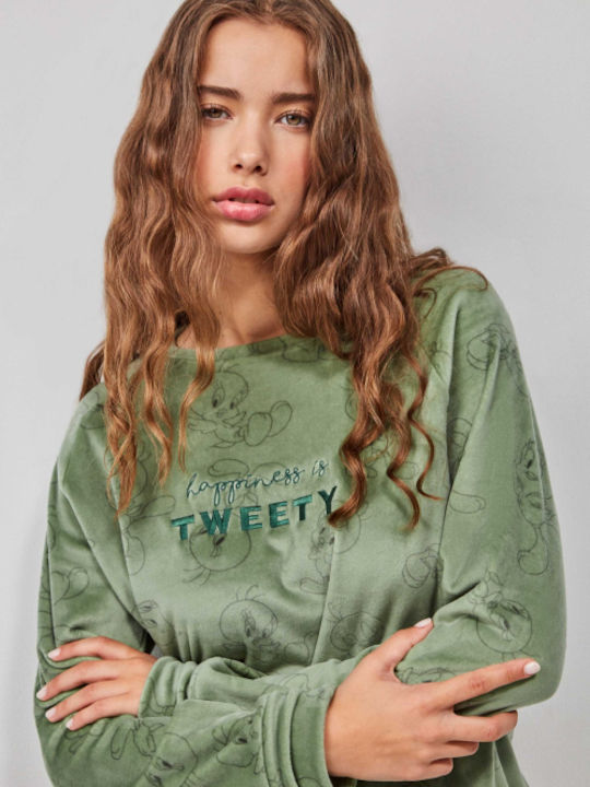 Gisela Winter Damen Pyjama-Set Samt GREEN