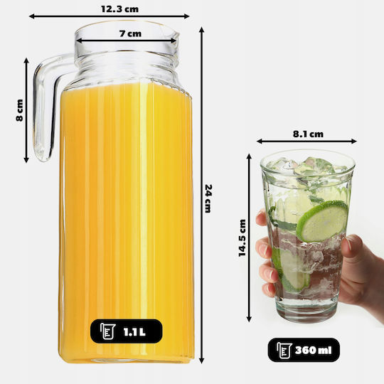 Kadax Jug 1.1l + 6 Glasses 360ml Water Juice