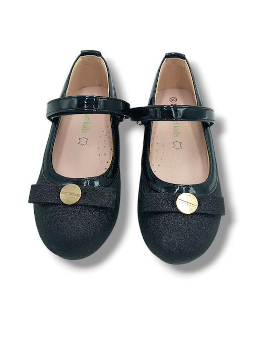 SmartKids Kids Anatomic Leather Ballerinas with Elastic Strap Black