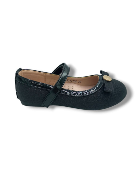 Kids Anatomic Leather Ballerinas with Elastic Strap Black