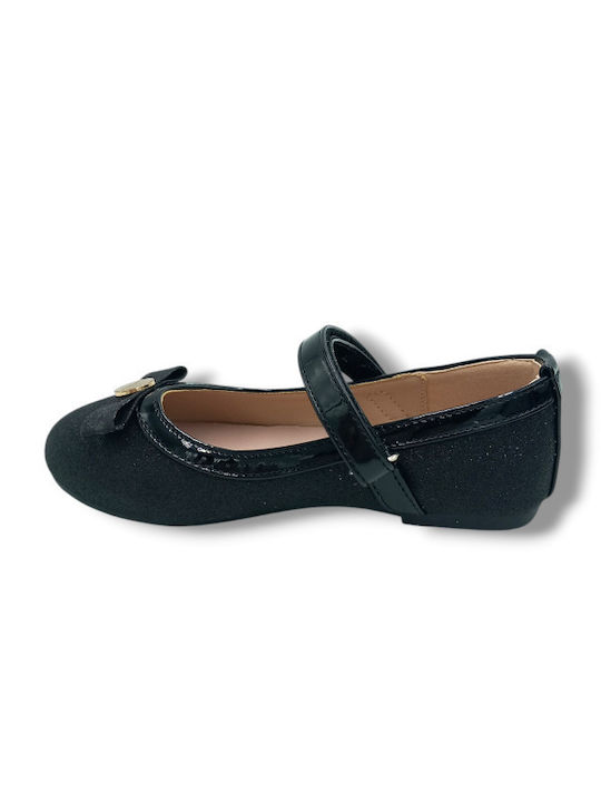 Kids Anatomic Leather Ballerinas with Elastic Strap Black