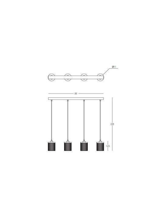 Zambelis Lights Висящо Осветително Тяло Жълт Rail 85x220x220см.