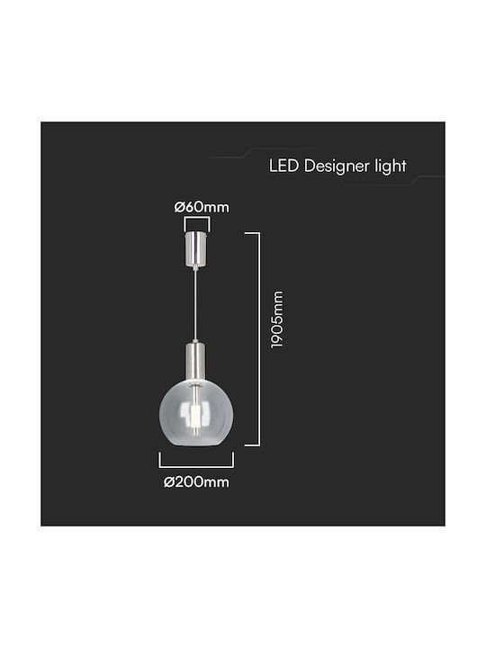 V-TAC Pendant Light Silver 20x195cm