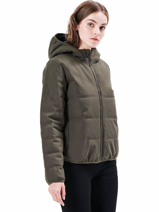 Kurz Damen Puffer Jacke für Winter Khaki