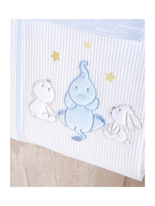 Rythmos Blanket Cot Elephant Waffle White Sky Blue 120x150cm