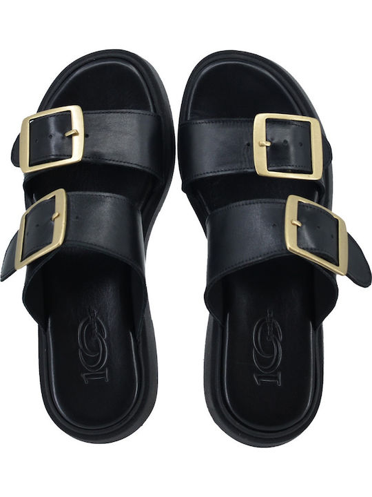 Sandale Casual Damă Flatforme Din Piele Negre