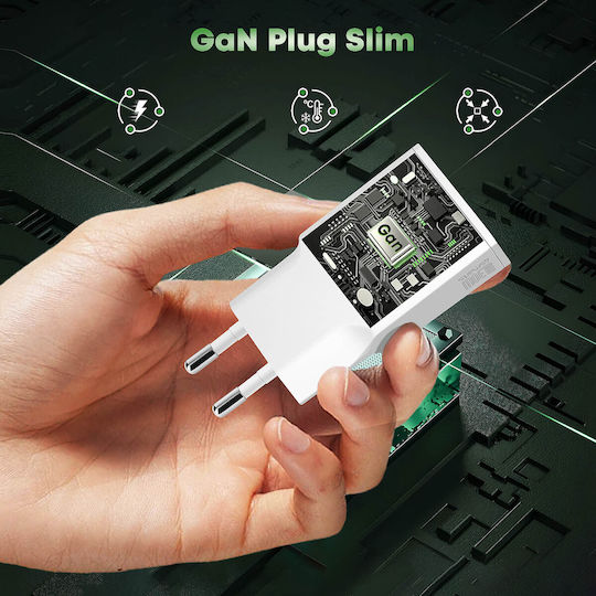 4Smarts Φορτιστής Χωρίς Καλώδιο GaN με Θύρα USB-C 30W Power Delivery Λευκός