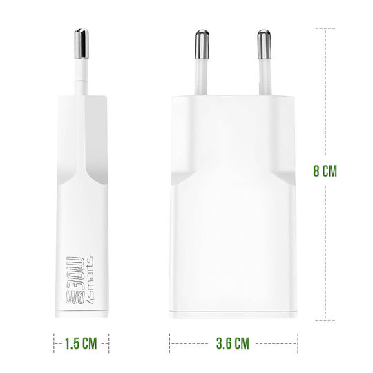 4Smarts Φορτιστής Χωρίς Καλώδιο GaN με Θύρα USB-C 30W Power Delivery Λευκός