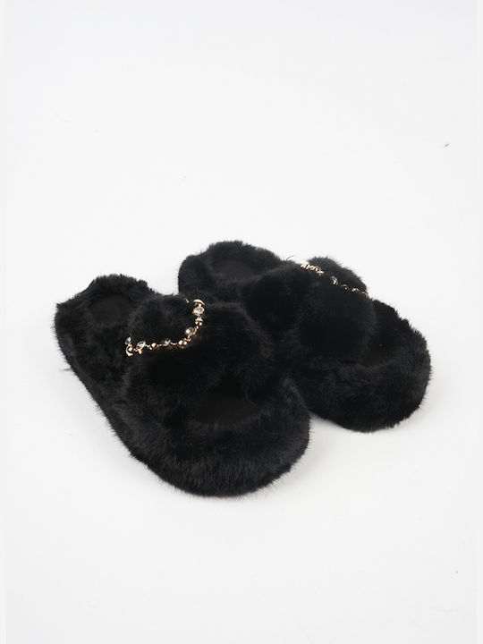 Piazza Shoes Winter Women's Slippers with fur in Black color