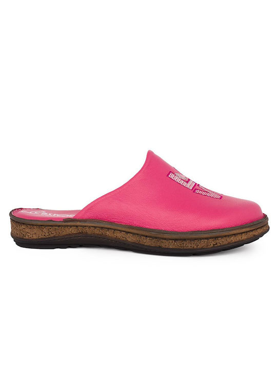 Castor Anatomic Anatomical Leather Women's Slippers in Fuchsia color