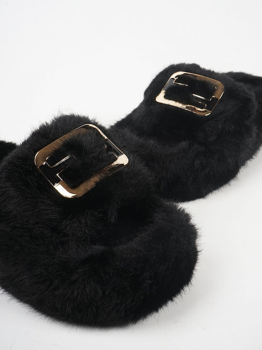 Piazza Shoes Winter Women's Slippers with fur in Black color