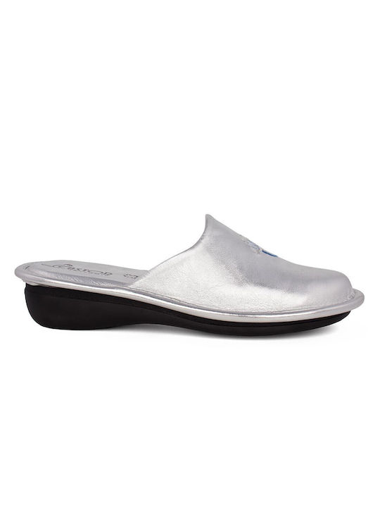 Castor Anatomic Anatomical Leather Women's Slippers in Silver color