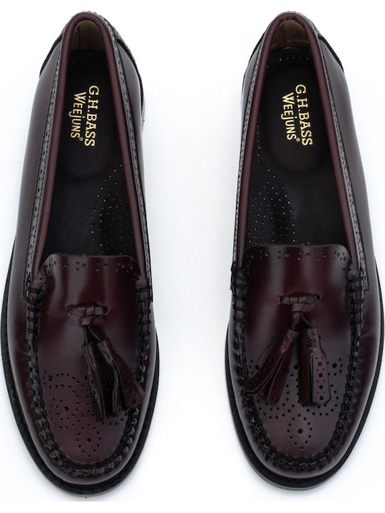 Leather Women's Loafers in Burgundy Color