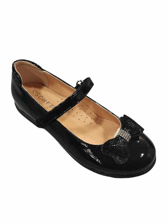 Kids Patent Leather Ballerinas with Hoop & Loop Closure Black