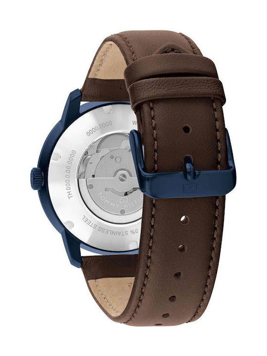Tommy Hilfiger Henry Herrenuhr Automatisch mit Braun Lederarmband