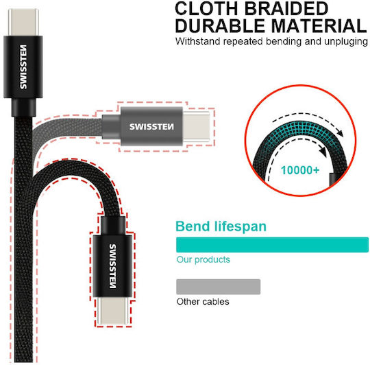 Swissten Geflochten USB-A zu Lightning Kabel Schwarz 3m (71527600)