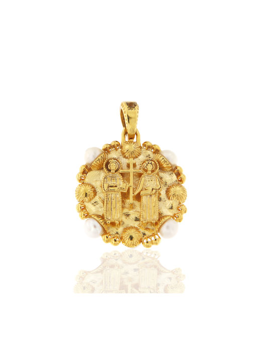 Kontopoulos Charm Amulet Constantine from Gold 9 K with Pearls