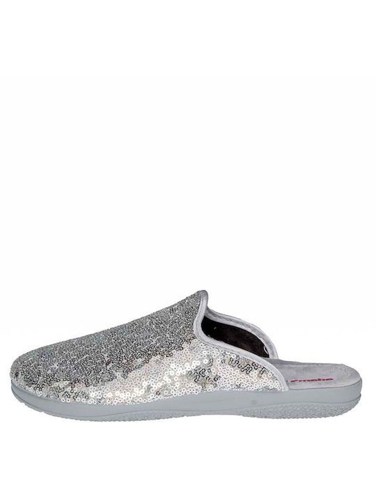 Adam's Shoes Winter Women's Slippers with fur in Silver color