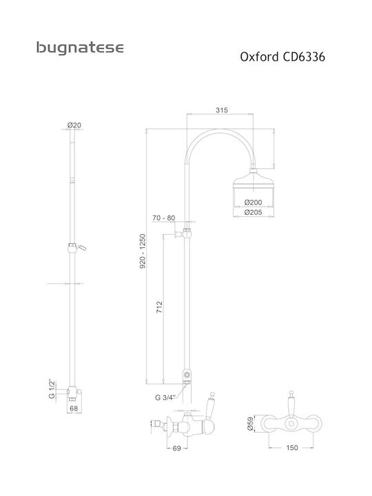 Bugnatese Oxford Adjustable Shower Column with Mixer Bronze
