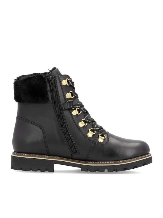 Leather Women's Ankle Boots with Fur Black