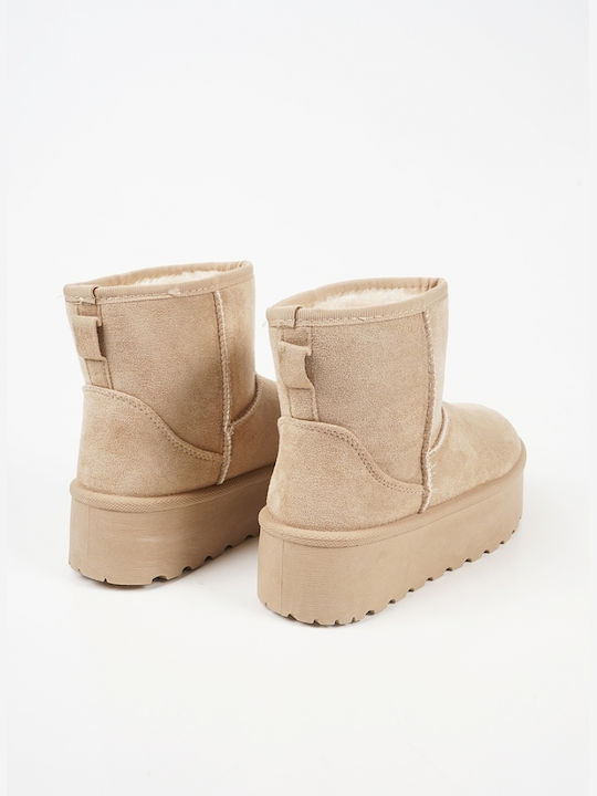 Suede Women's Ankle Boots with Fur Beige