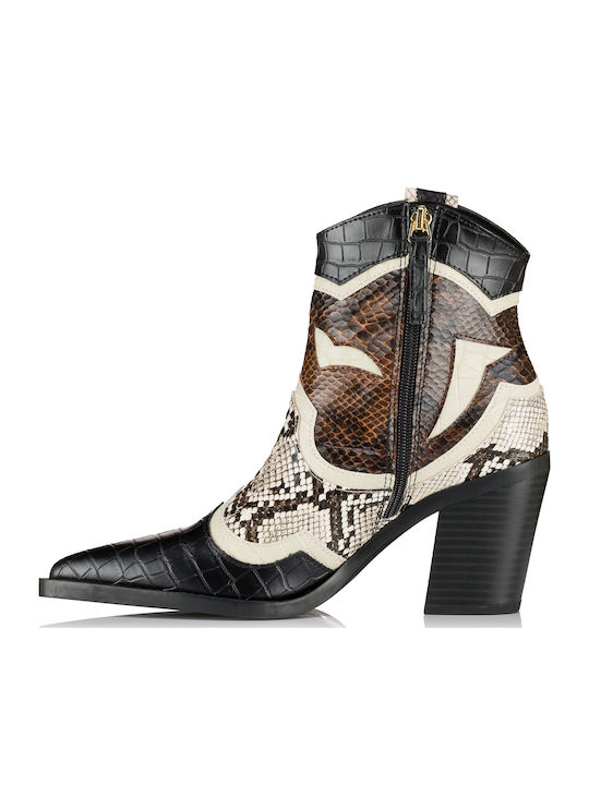 Leder Damen Cowboy-Stiefeletten Schwarz