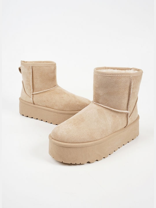 Suede Women's Ankle Boots with Fur Beige