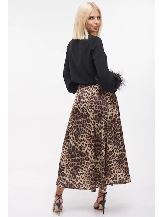 Satin High-waisted Skirt Cloche Leopard Animal Print