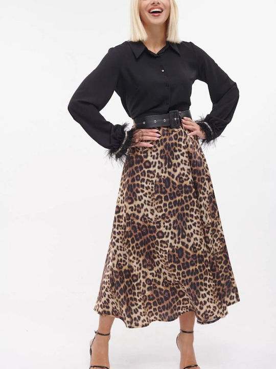 Satin High-waisted Skirt Cloche Leopard Animal Print