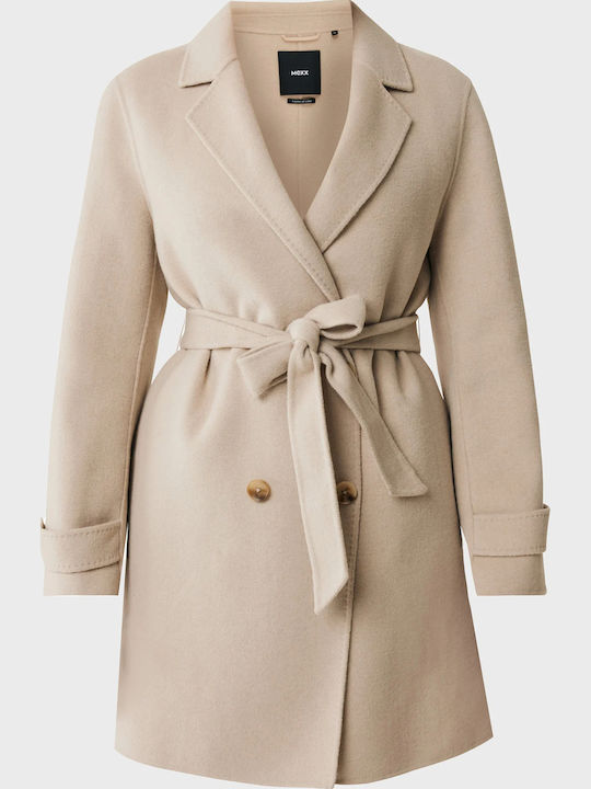 Γυναικείο Light Beige, Μπεζ Παλτό με Κουμπιά